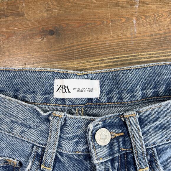 ZARA Women's Jeans Size 4 Blue Denim Wide Leg Cargo Patchwork Flared - Picture 3 of 6